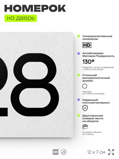 Номер на дверь 428, табличка на дверь для офиса, квартиры, кабинета, аудитории, склада, белая 120х70 мм, Айдентика Технолоджи
