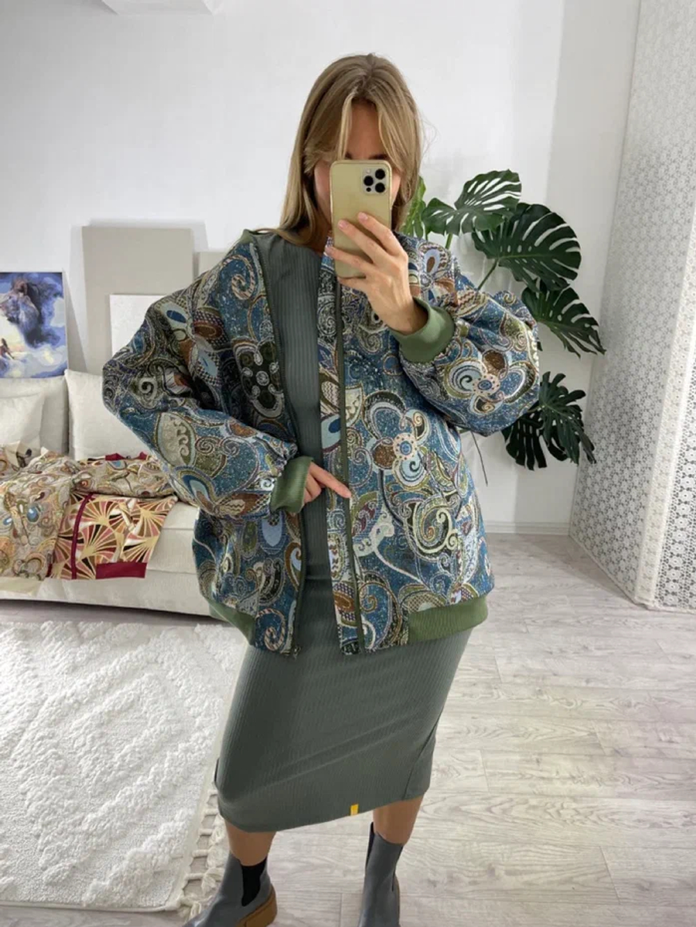 Куртка-бомбер (цвет сине-зеленый)