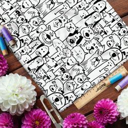 Ткань таффета чёрно-белые собаки