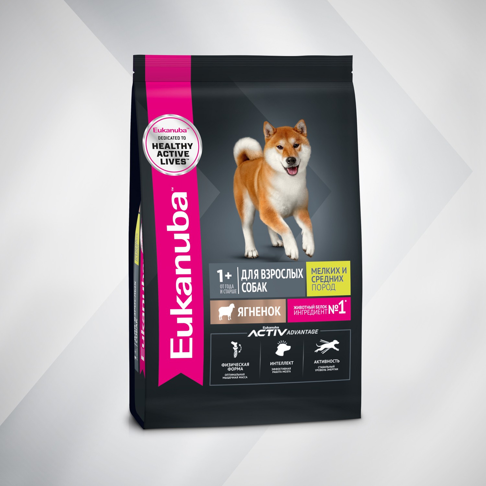 Сухой корм Eukanuba для взрослых собак мелких и средних пород старше 1 года с ягненком 7 кг