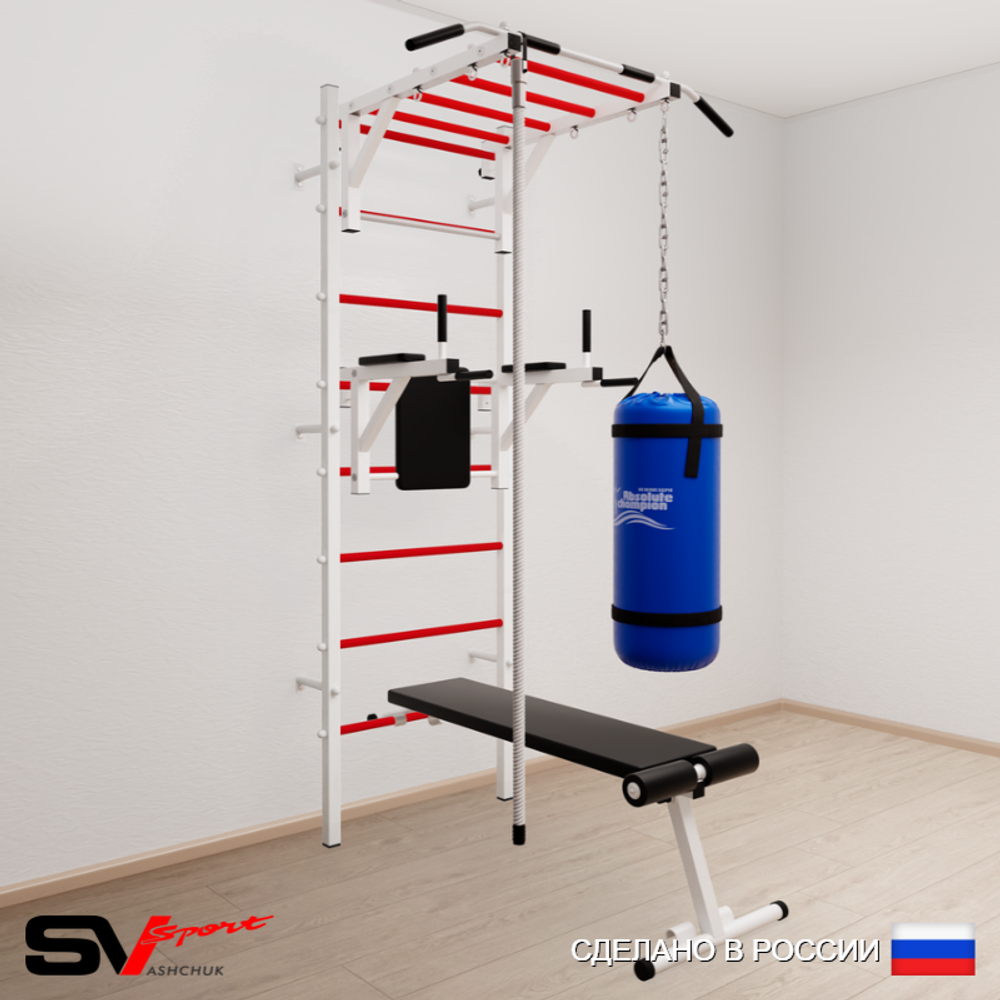 Шведская стенка Sv Sport усиленная 6503 (Турник рукоход/Брусья/Скамья/Канат/Цепь/Мешок 30кг)