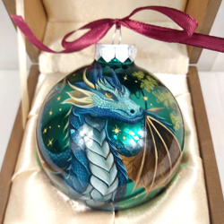 Шар новогодний с ручной росписью Палех "Дракон" в футляре