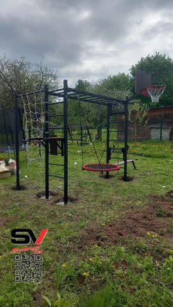 Монтаж уличной шведской стенки Sv Sport Рукоход (5 вертикальных столбов)