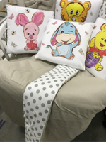 Комплект в кроватку 18 предметов "Винни Пух" серый, сатин
