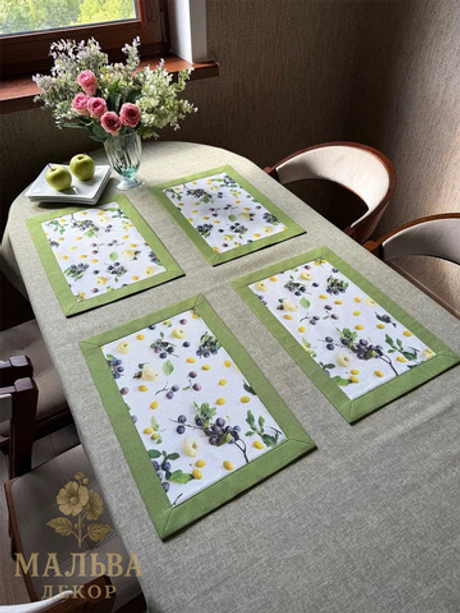 Комплект ланчматов 4 штуки "Лето" из ткани Duck жесткие, ручная работа