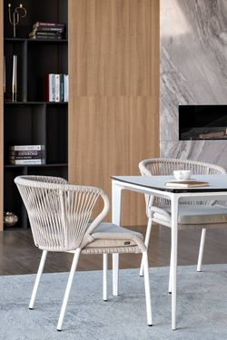 "Малага" обеденная группа на 4 персоны со стульями "Милан", каркас белый, роуп бежевый