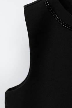 ZARA ТОП С БАНТОМ И БУСИНАМИ, ЧЕРНЫЙ