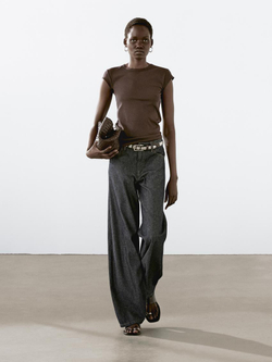 Massimo Dutti Футболка с короткими рукавами и окантовкой, коричневый