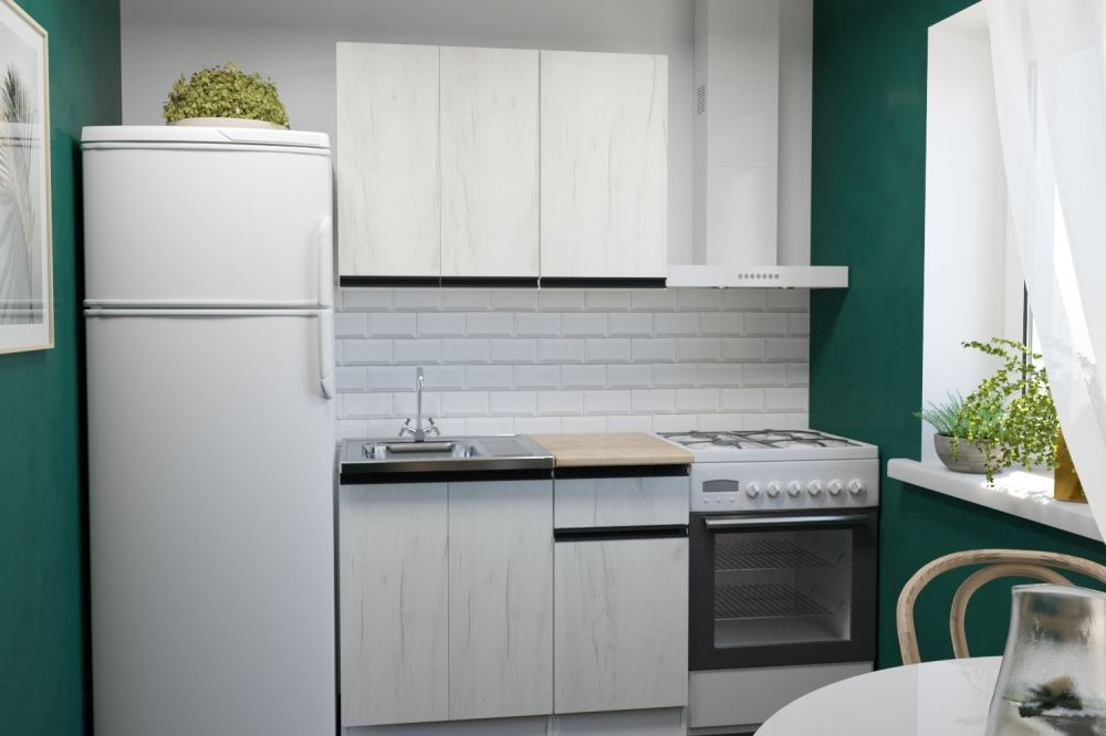 Кухонный гарнитур Амели мини 1000 мм, каркас ЛДСП, фасад ЛДСП, Белый/Дуб грей