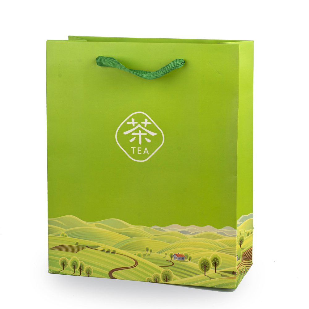 150012 Пакет подарочный с ручками, h=26см, l=22см, картон зеленый