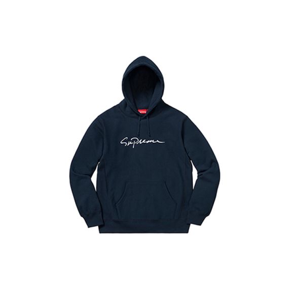 Supreme FW18 Classic Script Hooded Sweatshirt Navy logo