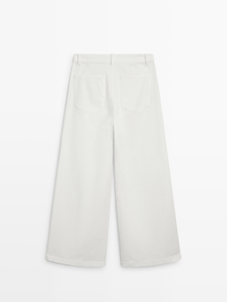 Massimo Dutti Джинсы-палаццо с высокой талией, белый