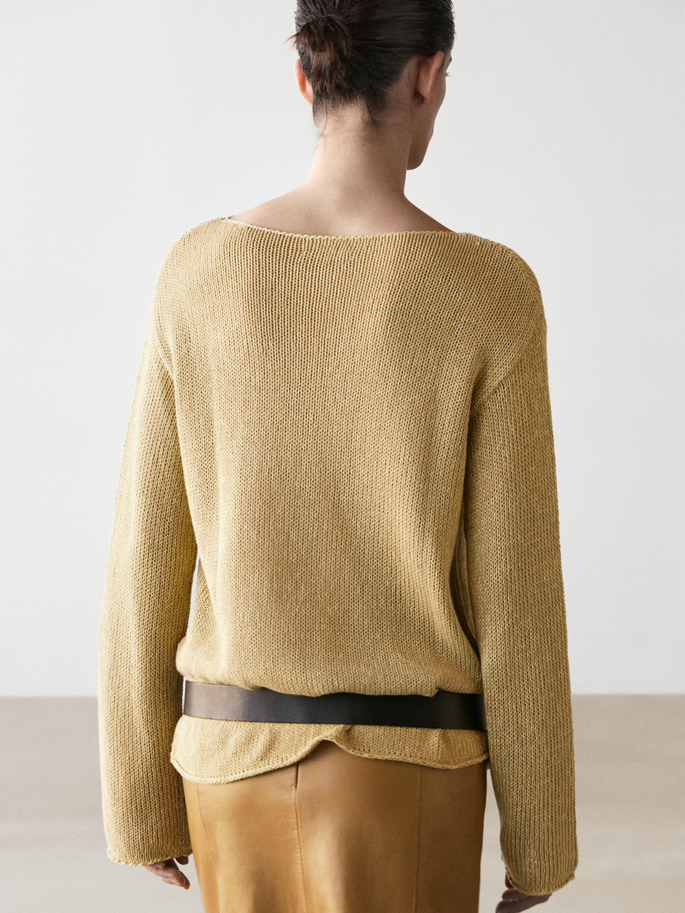 Massimo Dutti Свитер из смесового хлопка с ажурным узором, лаймовый