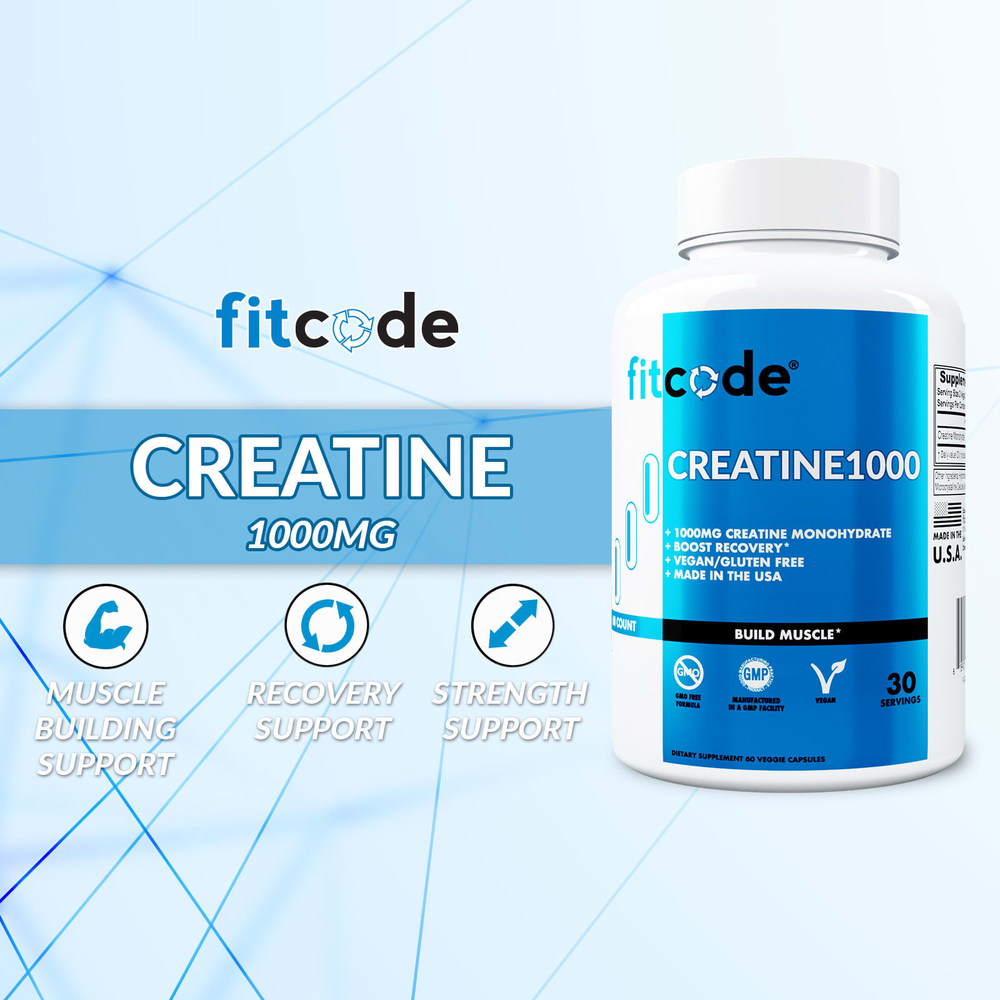 fitcode, Creatine1000, 1000 мг, 60 растительных капсул (500 мг в 1 капсуле)