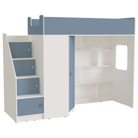 Кровать-чердак КарИВи Л-В602.3 80х190 Белый  Светло-синий, голубой