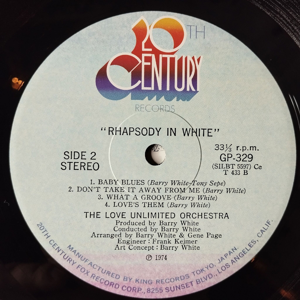 Винтажная виниловая пластинка LP Barry White Love Unlimited Orchestra Rhapsody In White (Japan 1974) (No Obi) I Feel Love Coming On
