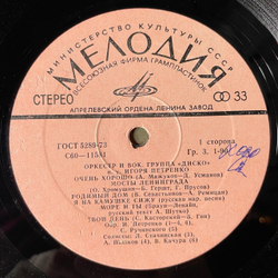 Винтажная виниловая пластинка LP Оркестр И Вокальная Группа Диско (СССР 1979) Я На Камушке Сижу