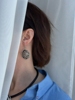 Серьги "розы" на петле, черненое серебро