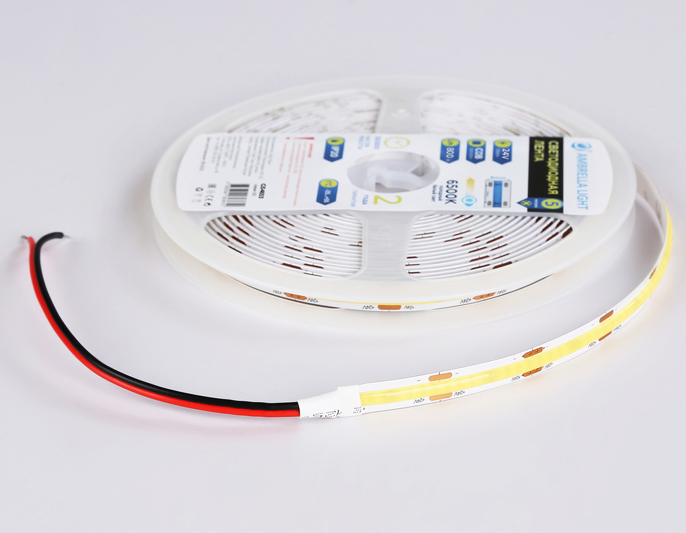 Светодиодная лента GS4653 COB 320Led/ 10W m/ 24V IP20 6500K 5m (2 конт.)