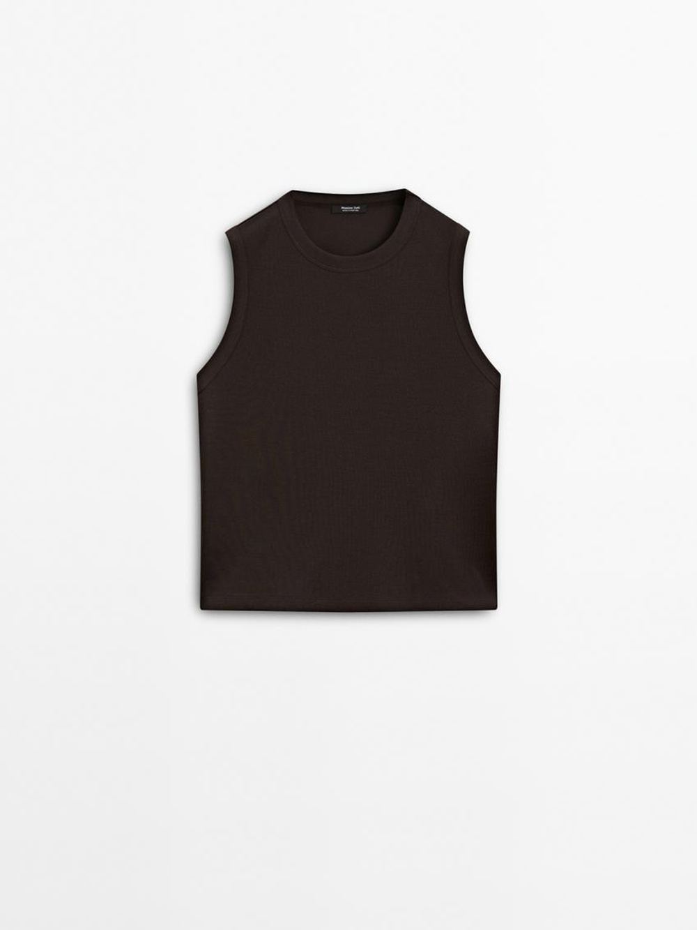 Massimo Dutti Футболка из 100% хлопка без рукавов, жженый