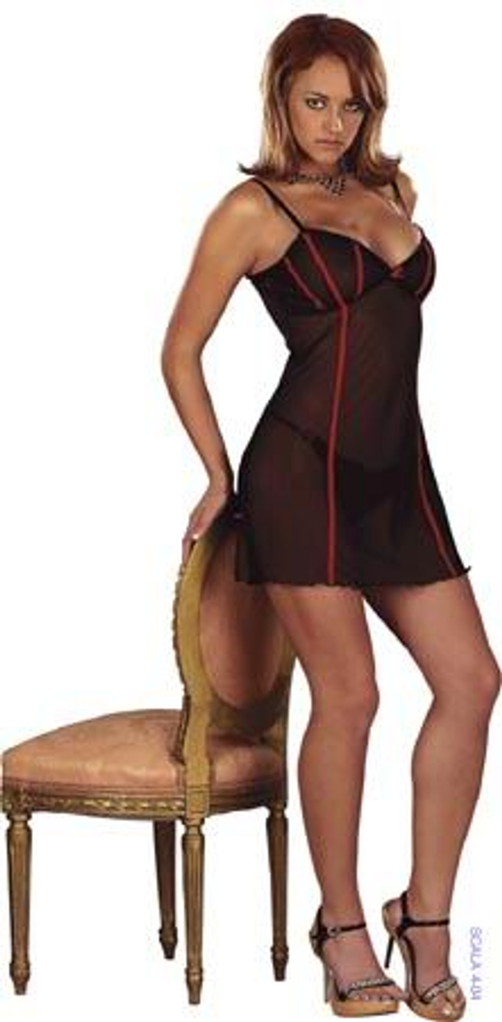 Полупрозрачная сорочка на тоненьких бретелях (Размер: M) (Цвет: черный)