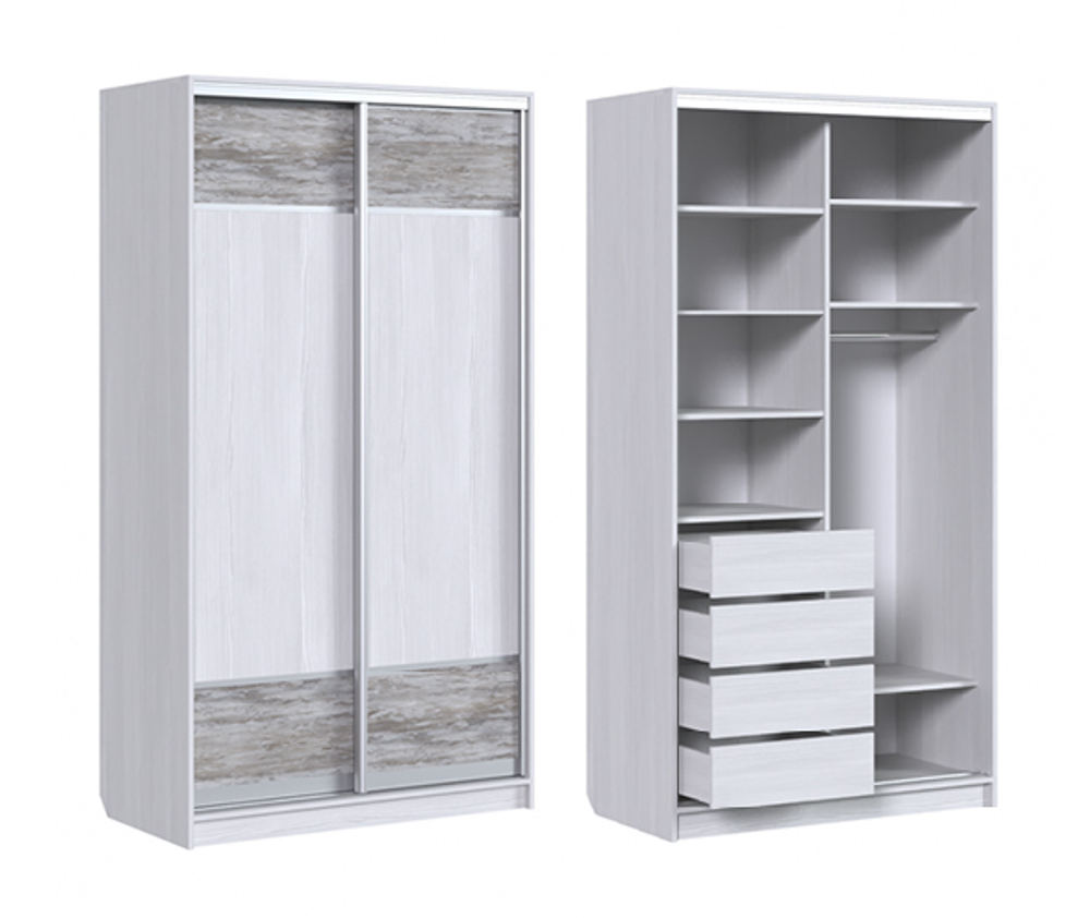 Шкаф-купе 2-х ств.без зеркала Пальмира Выбеленное дерево/артвуд темный