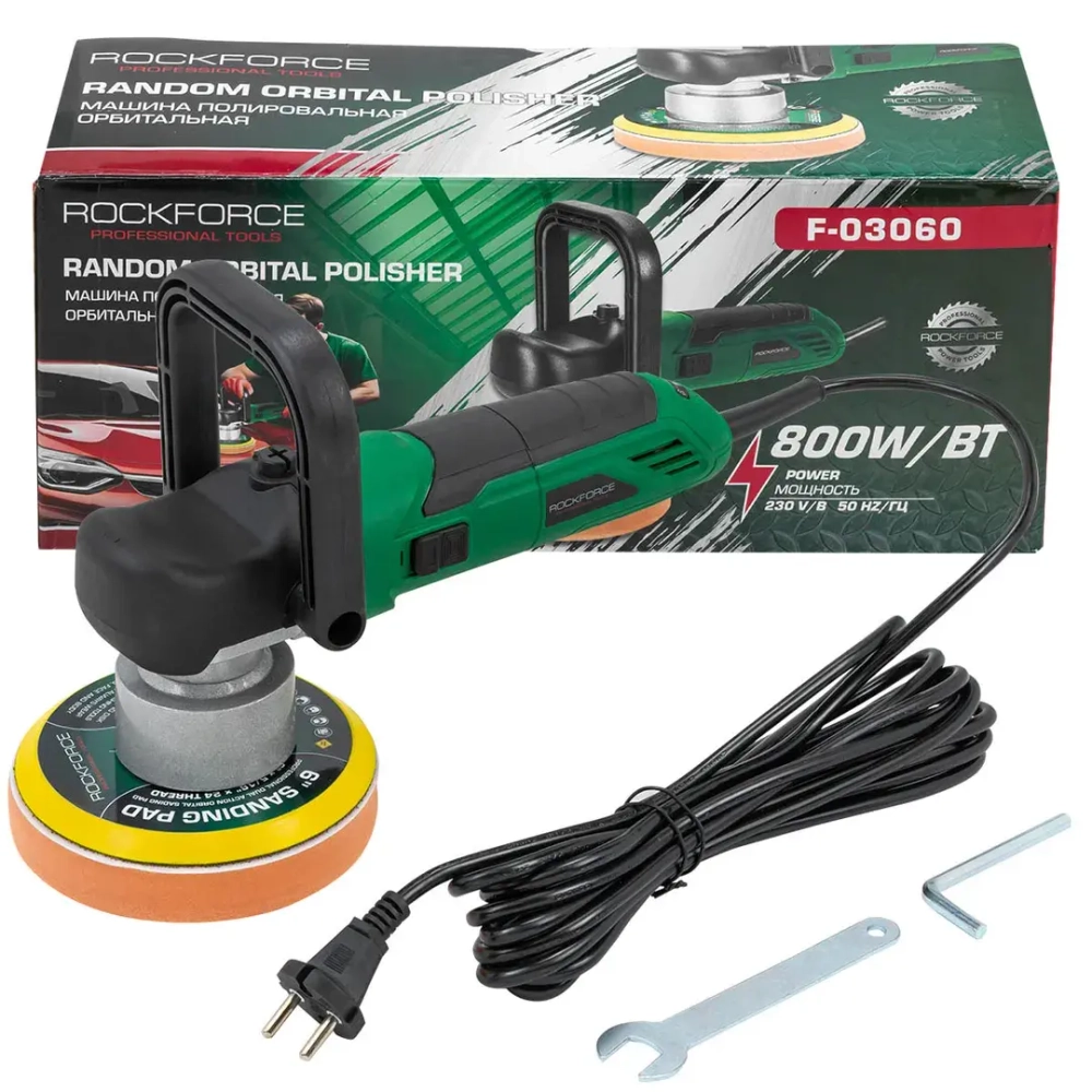 Машина полировальная орбитальная электрическая (230V, 800W, 2000-6800об/мин, диаметр круга - 150мм) RockFORCE RF-F-03060(2000-6800об)