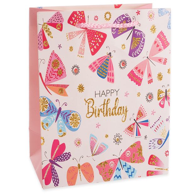 Пакет подарочный, Happy Birthday, Лето, Дизайн №4, с блестками, 23*18*10 см, 1 шт.