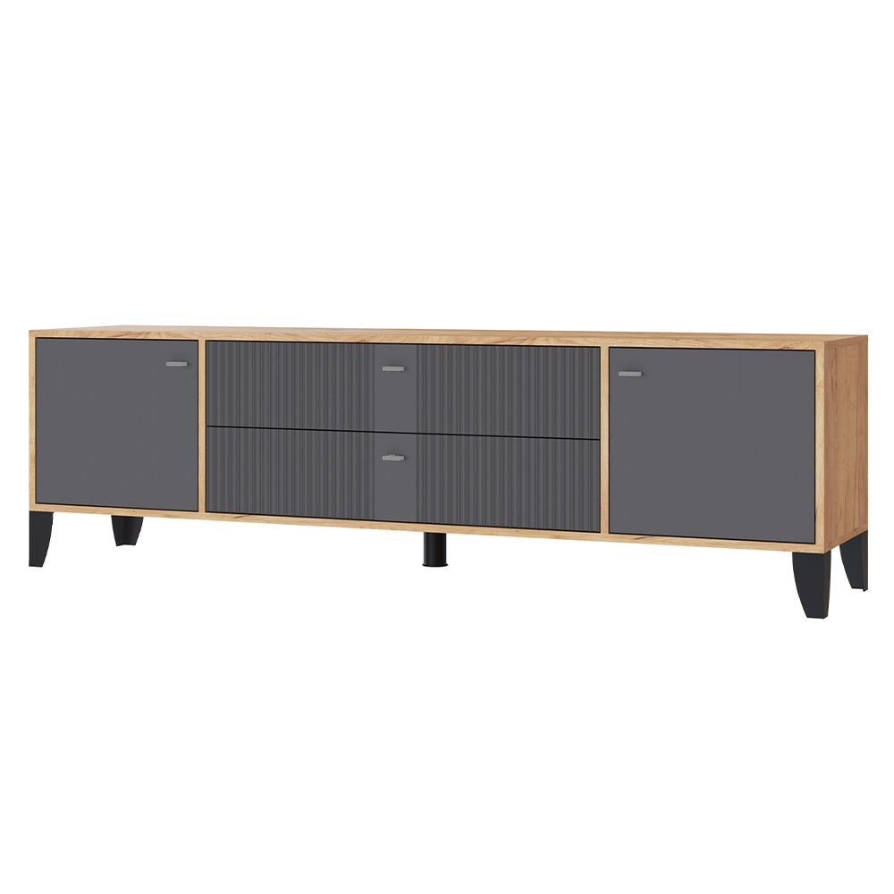 Тумба под телевизор Парус-10, Дуб крафт золотой, Карбон вулкан