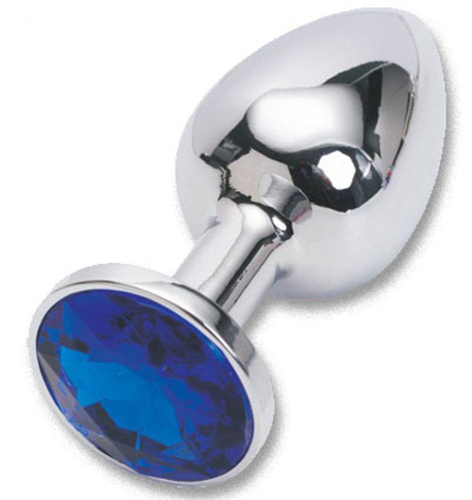Анальная пробка серебро со вставкой синий страз S 47018-MM