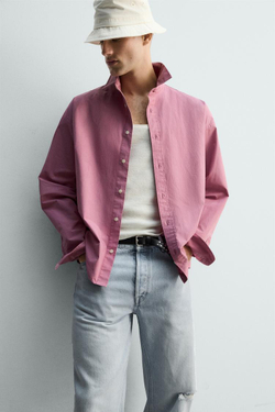 ZARA РУБАШКА REGULAR FIT ИЗ ВЫСТИРАННОГО ХЛОПКА, РОЗОВЫЙ
