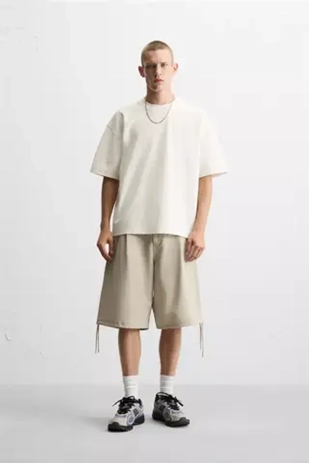 ZARA ФУТБОЛКА BOXY FIT HEAVYWEIGHT, ЖЕЛТОВАТО-БЕЛЫЙ