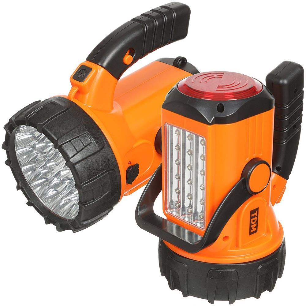 Фонарь ручной, встр акк, прожект, TDM, зар от сет220В, зар от сети авто, пластик, режим SOS, SQ0350-