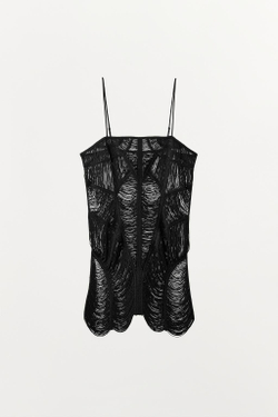 ZARA МИНИ-ПЛАТЬЕ С БАХРОМОЙ, ЧЕРНЫЙ
