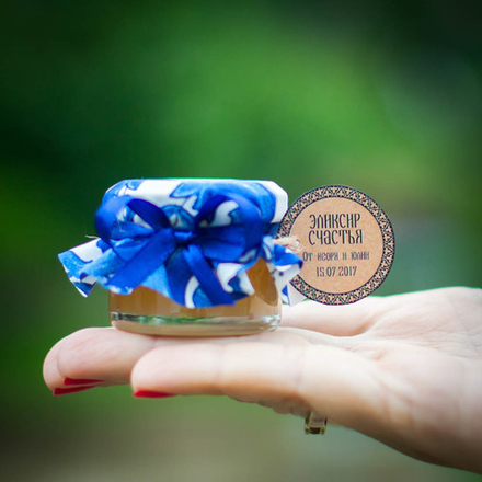 Бонбоньерка с медом на свадьбу, 35 грамм, стиль "Гжель"