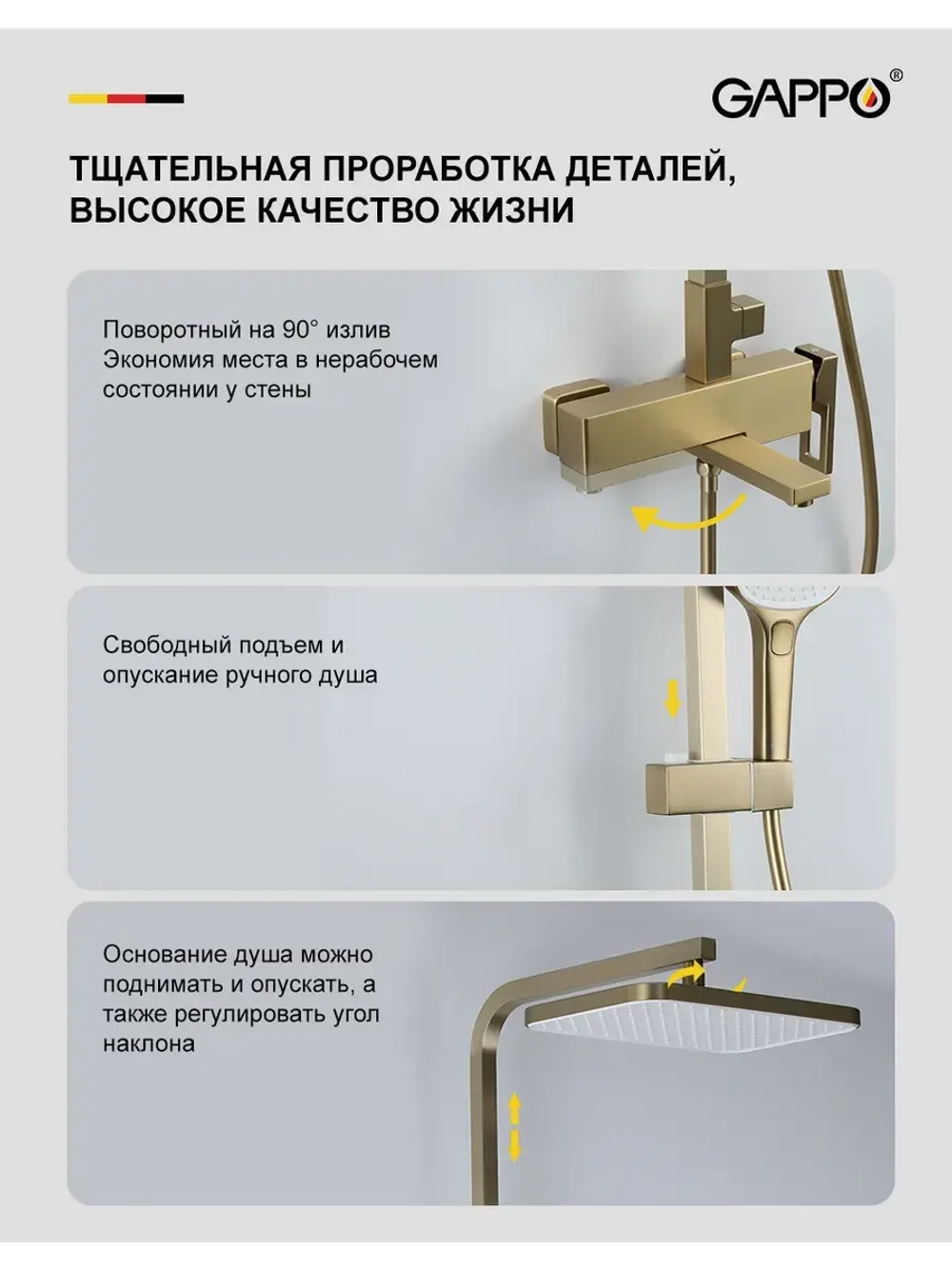 Душевая система с тропическим душем Gappo G2417-3