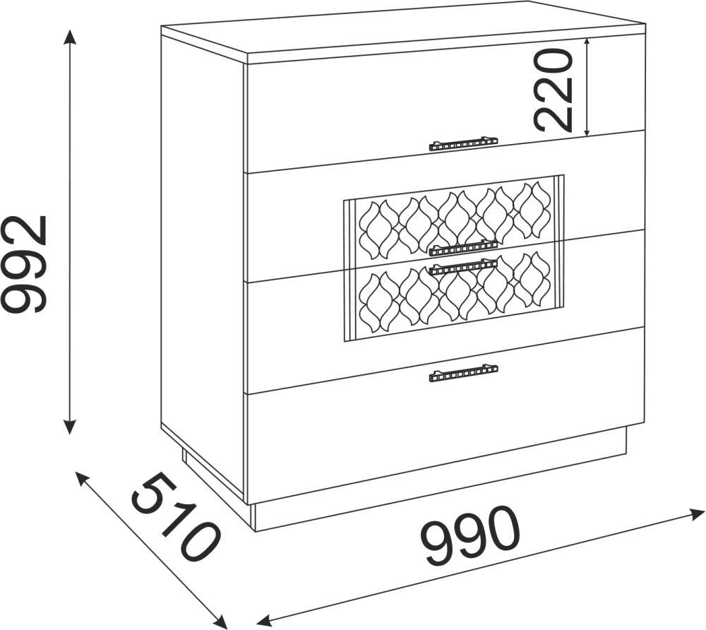 Комод "Тиффани", белый, ЛДСП, МДФ, шариковые направляющие, 4 ящика, 99x99x51 см