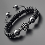 Браслет шамбала мужской с натуральным камнем гематитом и с металлической розой Rico La Cara AMX005182