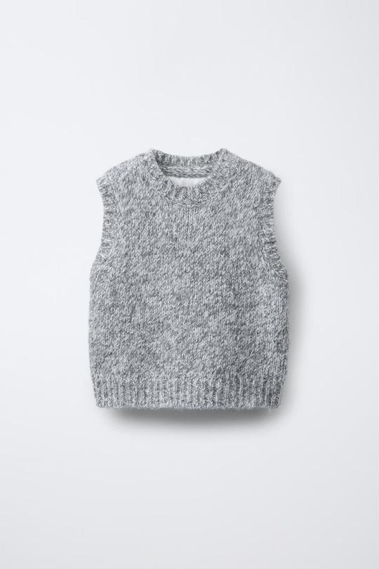 ZARA ТРИКОТАЖНЫЙ ЖИЛЕТ, СЕРЫЙ МЕЛАНЖ