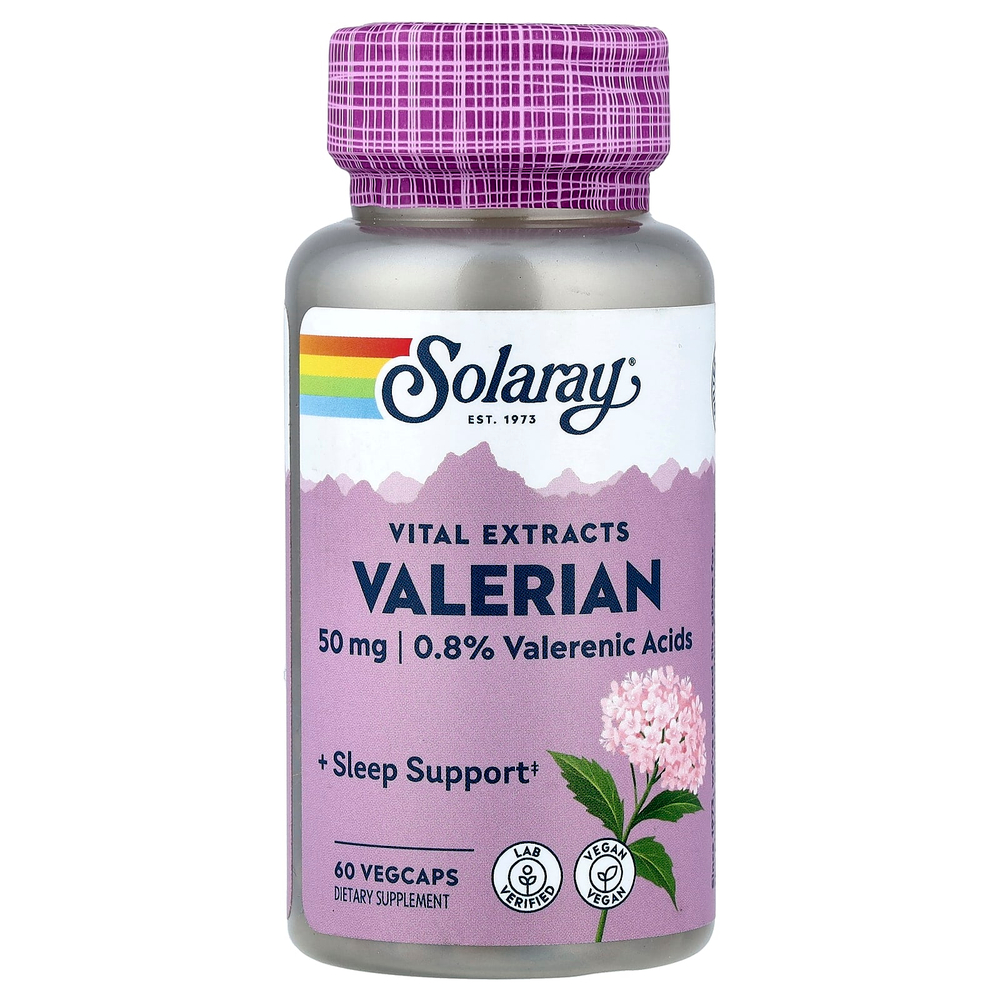 Solaray, Vital Extracts, валериана, 60 растительных капсул