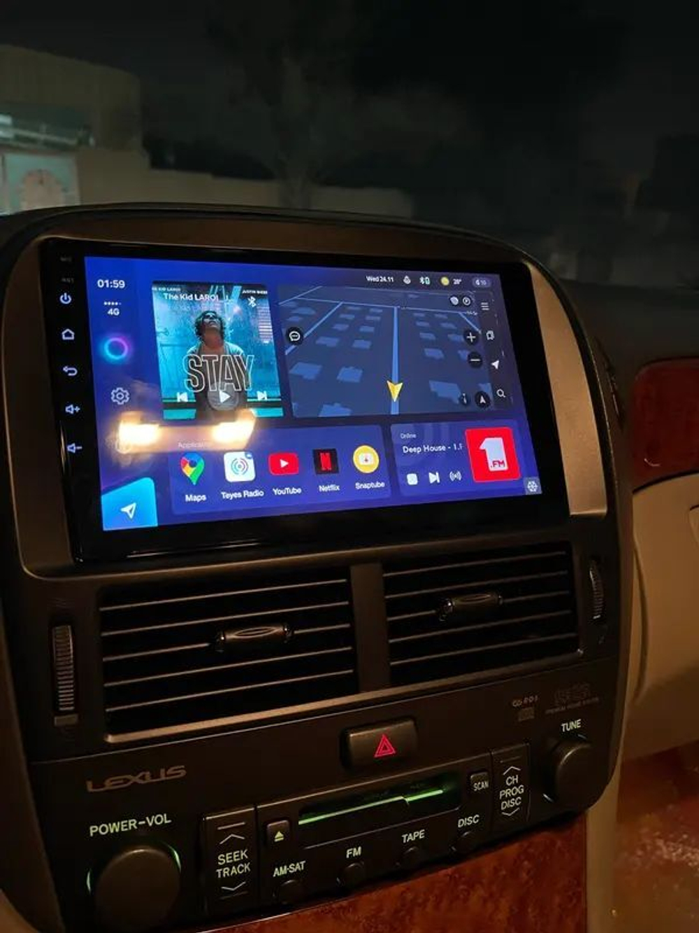 Магнитола для Lexus LS430 Toyota Celsior XF30 2000-2006 (ШГУ цветной) - FarCar 9697F2 монитор 9" QLED на Android 13, 8-ядер, CarPlay, 4G SIM-слот