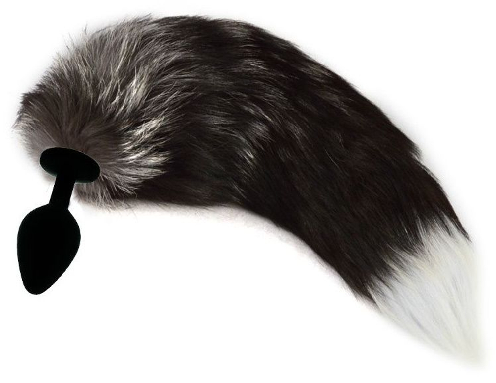 Черная силиконовая анальная пробка с лисьим хвостом (Цвет: черный)