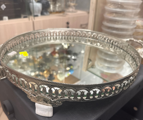 Поднос «Зеркало» Круг/ 31*31/ Серебро /металл/ Турция