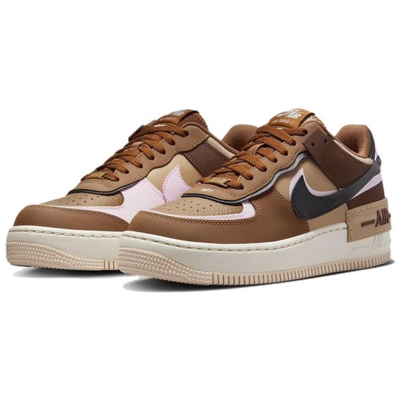 Nike Air Force 1 SHADOW Кроссовки для скейтбординга Низкие Свет Британский коричневый/Розовый цвет пены/Куркума/Черные Женские