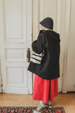 Сумка вязаная с комплектом кожаных ремней, зеленая полоска, маленькая