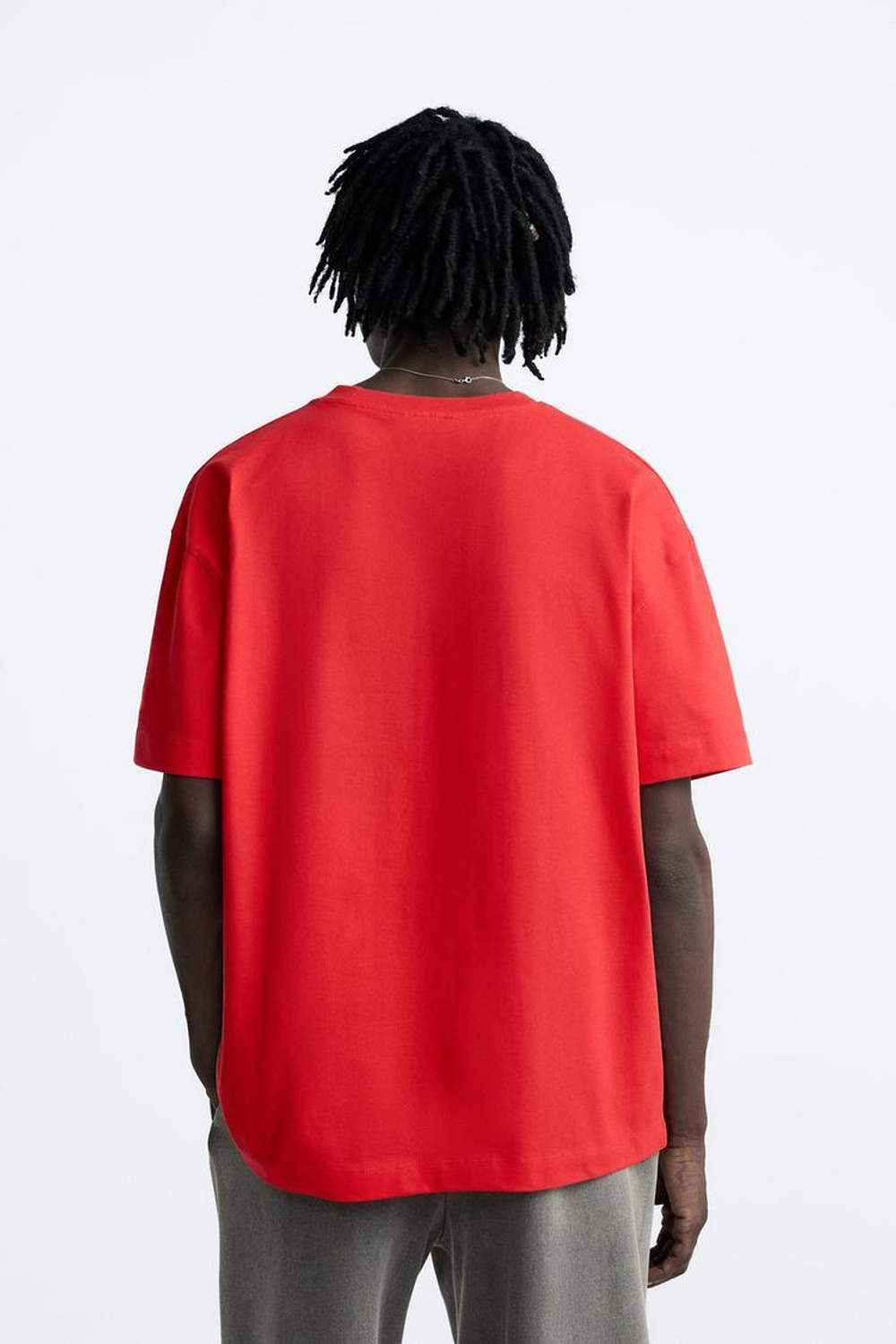 ZARA БАЗОВАЯ ФУТБОЛКА ИЗ ПЛОТНОГО ТРИКОТАЖА, КРАСНЫЙ