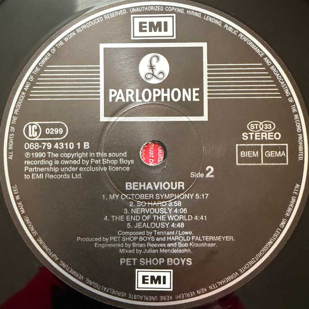 Pet Shop Boys ‎– Behaviour (Европа 1990г.)