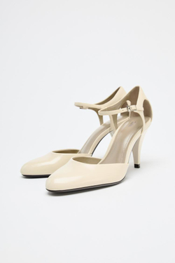 ZARA ТУФЛИ НА ВЫСОКОМ КАБЛУКЕ С РЕМЕШКОМ, ЭКРЮ