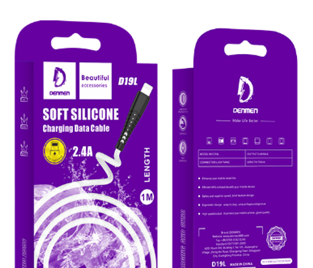 Кабель DENMEN D19L USB-Lightning 2.4A 1м Silicone White
