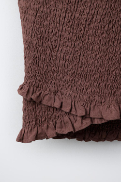 ZARA ФУТБОЛКА ИЗ ЛЬНА С УЗОРОМ «СОТЫ», КОРИЧНЕВЫЙ